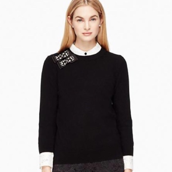 kate spade Sweaters - KATE SPADE | Make Magic Embellished Black Bow Crewneck Sweater